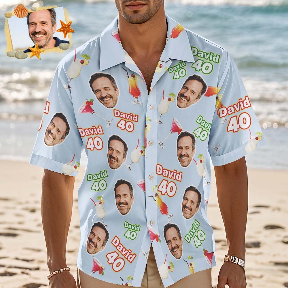 Personalized Birthday Face And Name White Hawaiian Shirt Custom Face  Birthday Party Funny Shirt Custom Face Photo Birthday Matching Birthday Party Group Shirt - MyFaceSocksAU