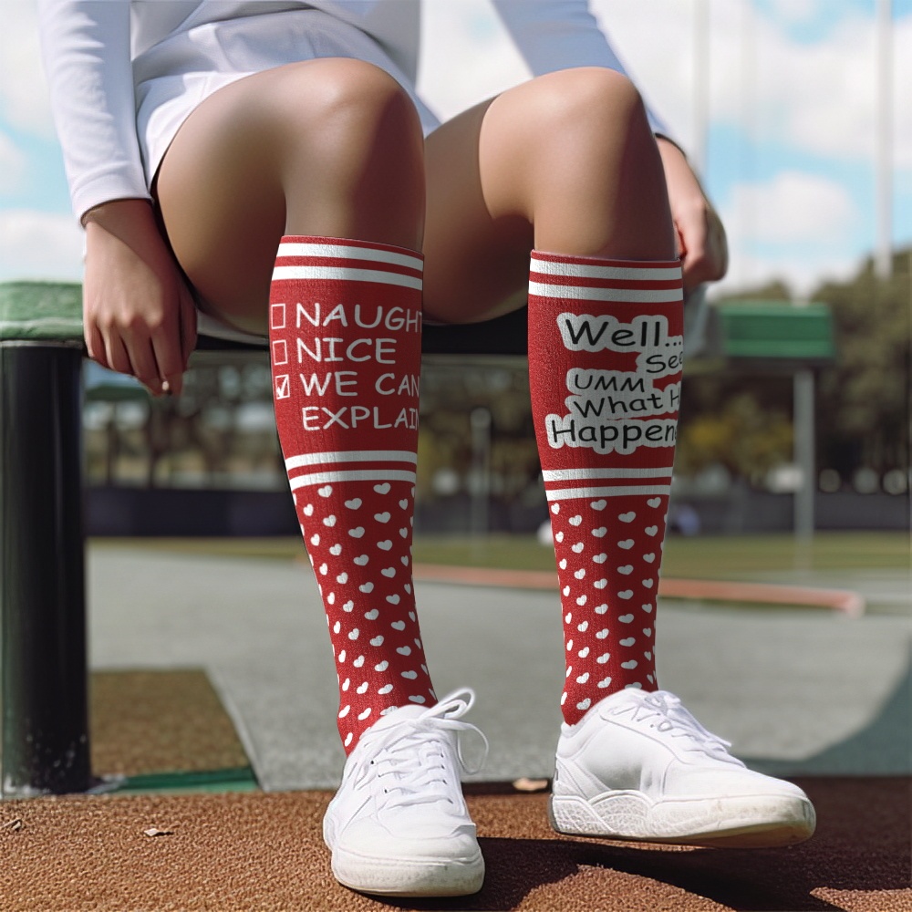 Custom Face Compression Socks Personalized Knee High Socks Pink Cartoon Socks We Can Explain Gift For Couple Lover Valentine's Day Gift - MyFaceSocksAU