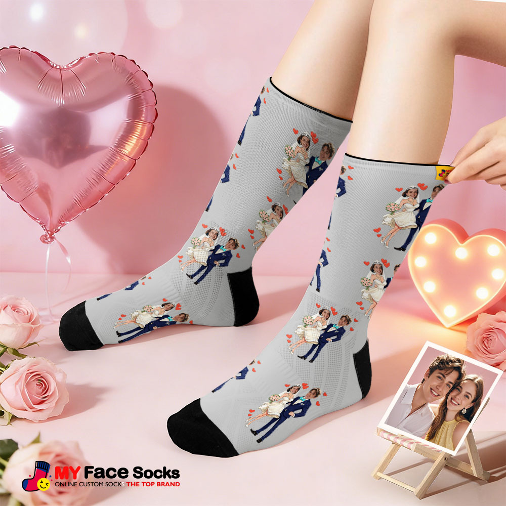Custom Wedding Theme Purple Face Socks Personalized I Love You Valentine Day Socks with Photo Cute Couple Gift - MyFaceSocksAU