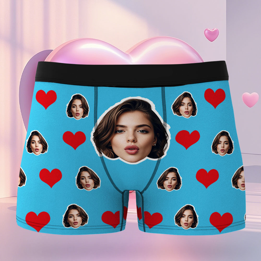 Custom Men's Face Boxer Red Heart Boxers Face Boxer Briefs Personalized Face Boxer Briefs Valentine's Day Underwear Gift - MyFaceSocksAU