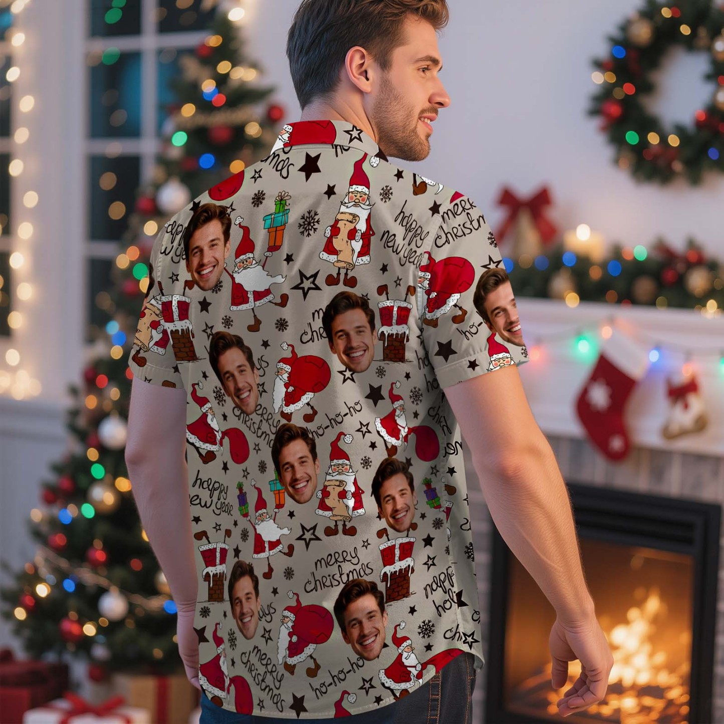 Custom Face Christmas Shirt Green Christmas Ball Hawaiian Shirt Xmas Gift for Family Friends Personalized Face Hawaiian Shirt Gift - MyFaceSocksAU