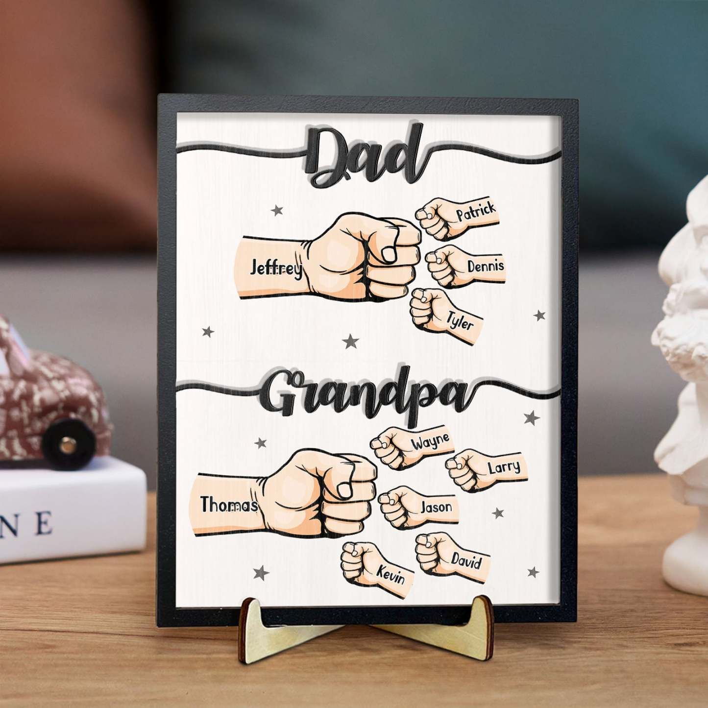 Personalised Names Fists Bump Dad Grandpa Wooden Plaque Father's Day Gift