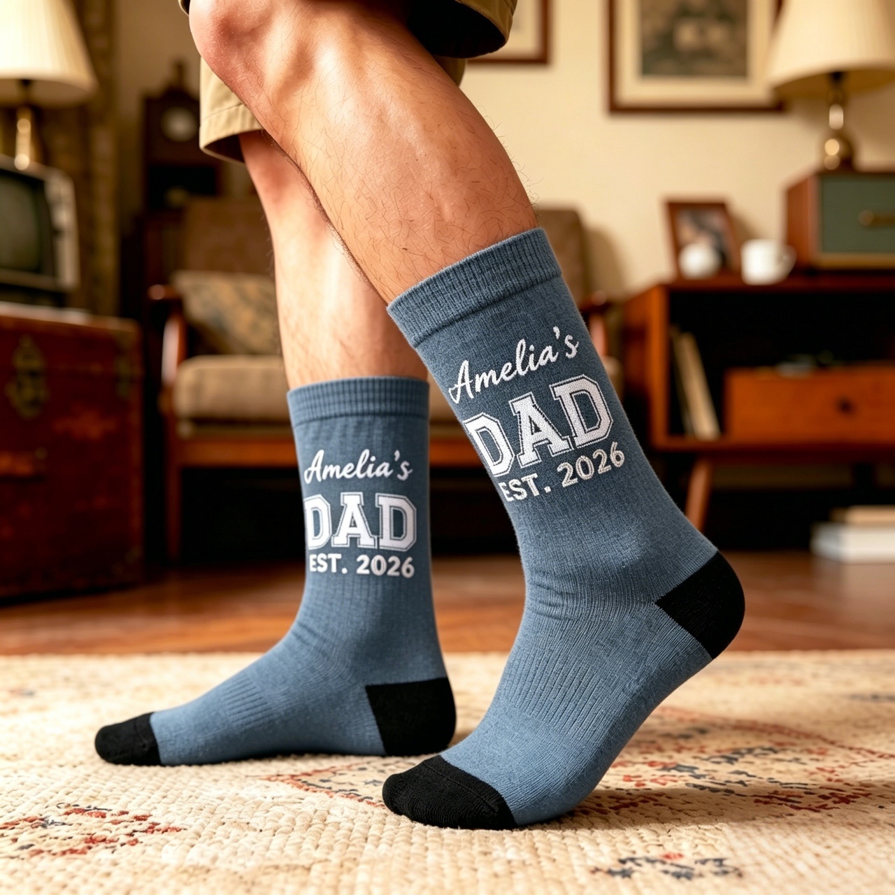 Custom Crew Socks - Personalized Father's Day Gifts For New Dads, New Grandpas - Promoted To Dad - MyFaceSocksAU