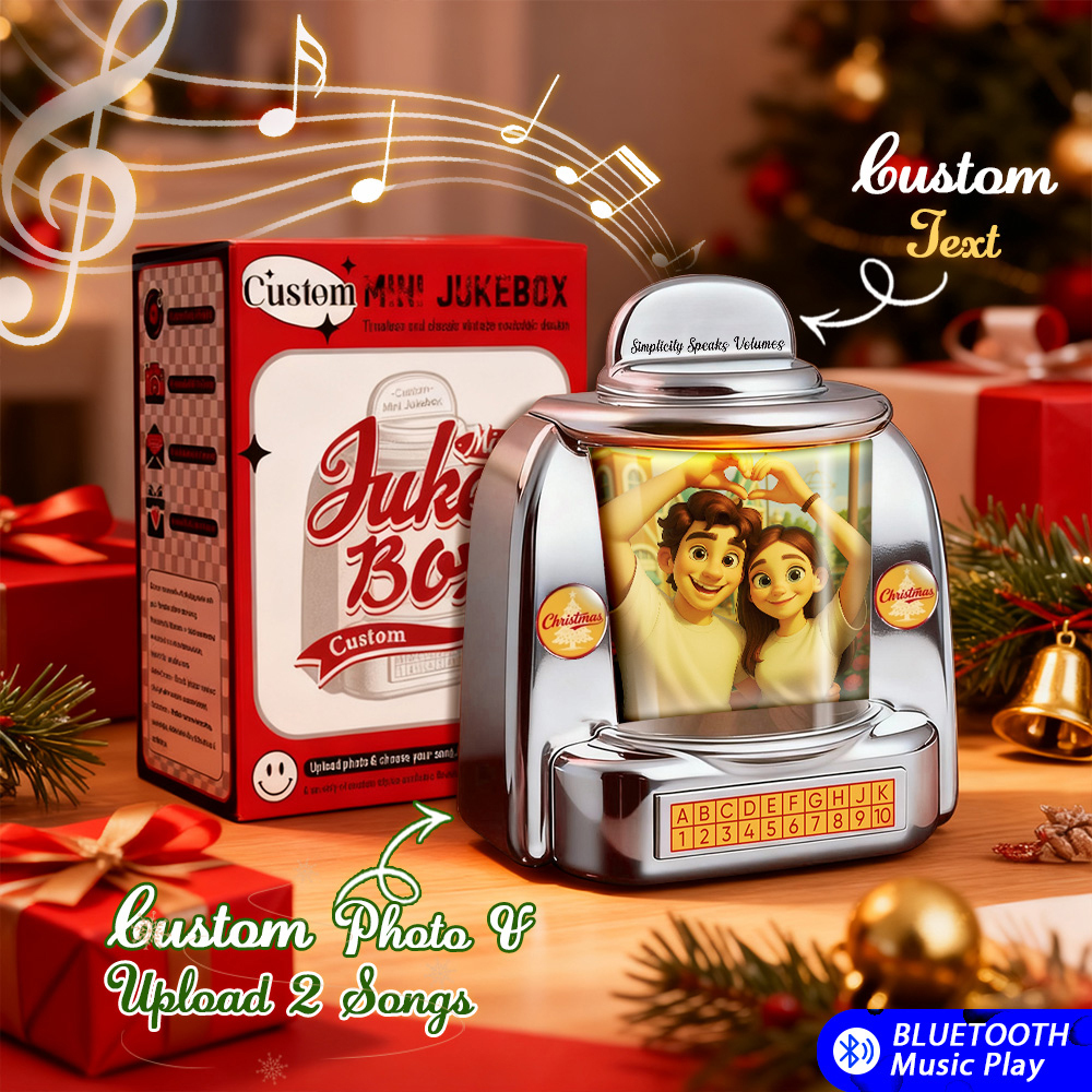 Custom Mini Jukebox Retro Speaker - Personalized Pixar Style Photo & 2 Songs Mini Player with Radio | Vintage Tabletop Home Decor Nostalgic Gift - MyFaceSocksAU