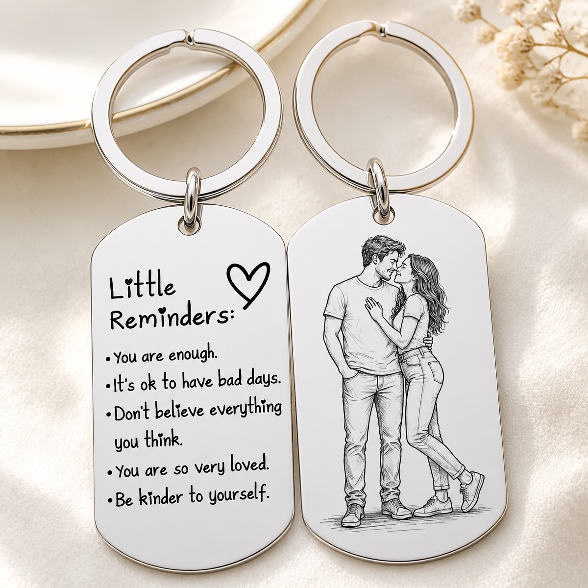 Personalized Photo Inspirational Little Reminders Keychain – Custom Engraved Stainless Steel Dog Tag with Photo Sketch | Meaningful Gift for Friends & Family - MyFaceSocksAU
