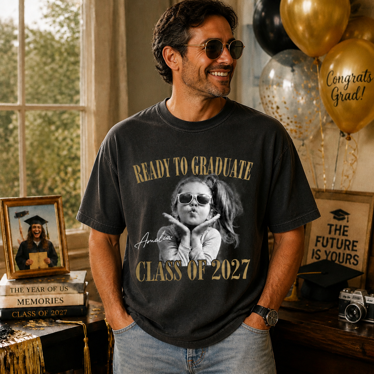 Custom Photo Ready To Graduate Class Of 2027 Comfort Shirt - MyFaceSocksAU