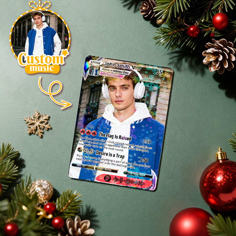 Personalized Photo Trading Card Custom Music Blue Audio Track Code Card Valentine Card Photo Gift Idea - MyFaceSocksAU