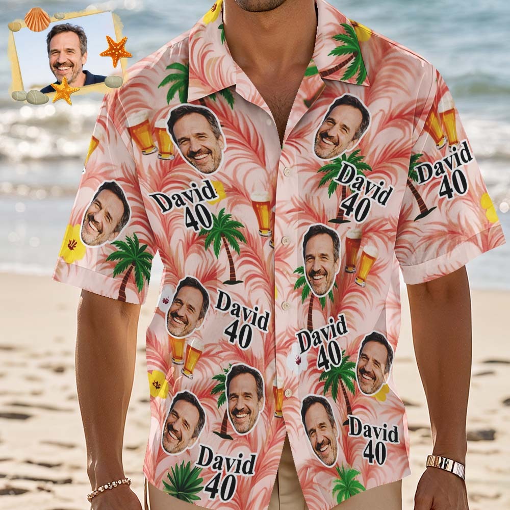 Custom Birthday Age Personalized Hawaiian Shirt with Face Custom Photo Hawaiian Shirt Birthday Party Gift - MyFaceSocksAU