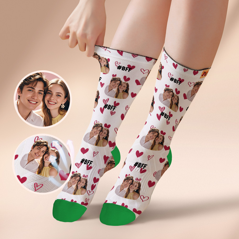 Custom Face Socks #BFF Add Multiple Photos Gift for Besties Personalized Face Socks - MyFaceSocksAU