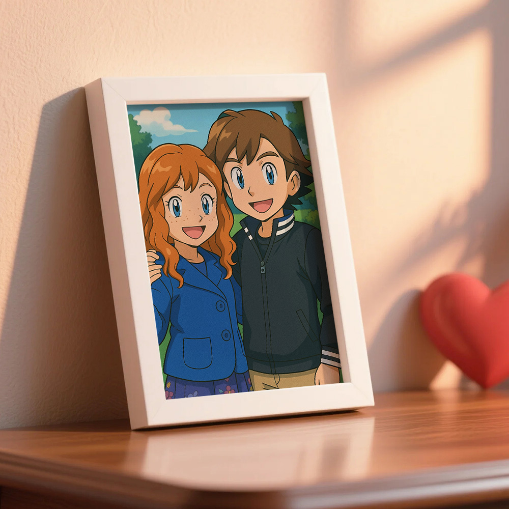 Custom Cartoon Photo Wooden Frame Decorations Romantic Decor Plaque Gifts for Family - MyFaceSocksAU