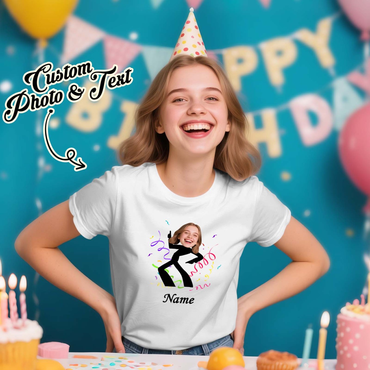 Custom Face Stick Figures Pink Birthday Shirt Photo Shirt Birthday Party Group Shirt Funny Shirt Gift - MyFaceSocksAU