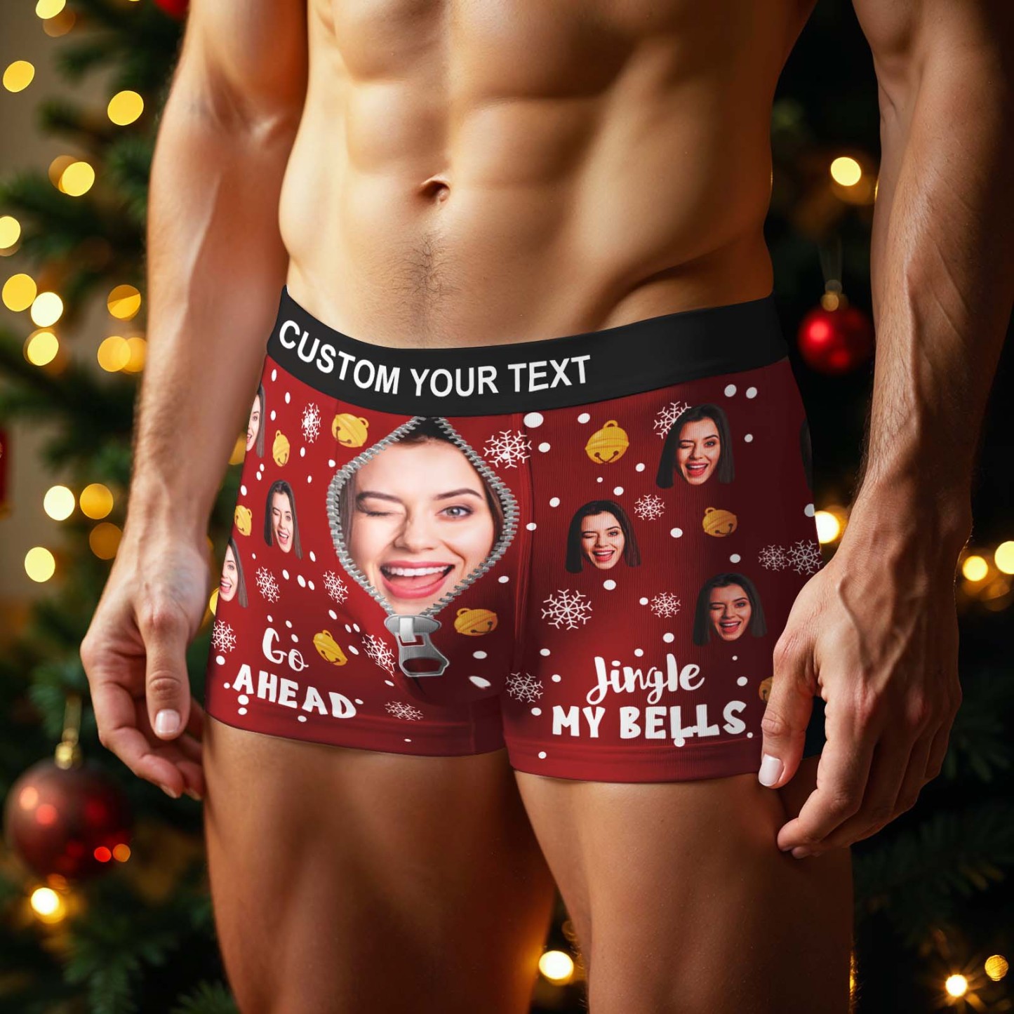 Custom Face Men's Boxer Underwear Snowflake Santa Claus Personalized Photo Funny Men's Boxer Briefs Christmas Gift - MyFaceSocksAU