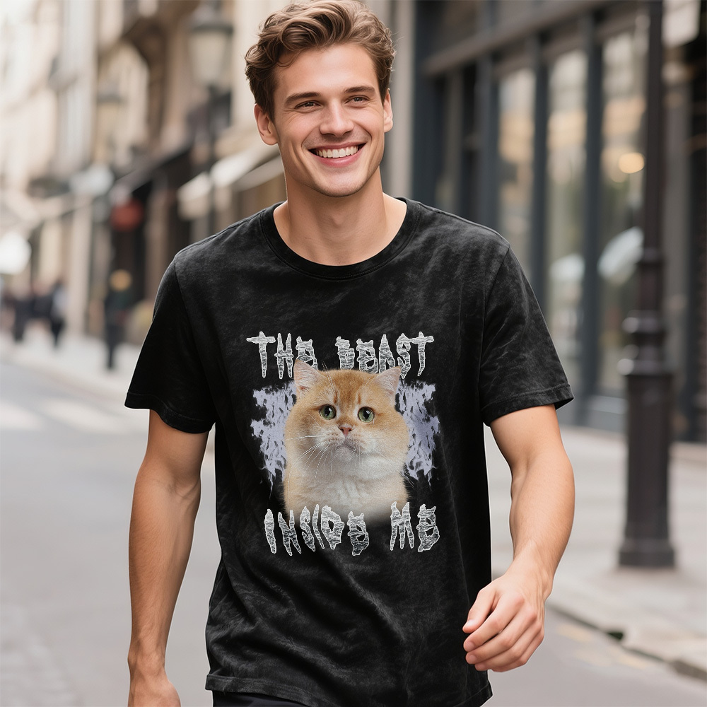 Custom Face Funny Cat Meme T-Shirt Vintage Graphic Tee with Your Photo and Text Retro 90s Style Cat Lover Shirt Unisex Pet - MyFaceSocksAU