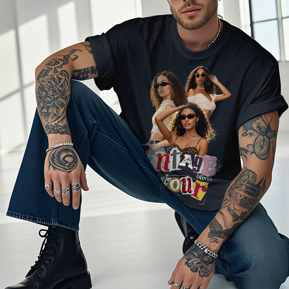 Personalized Retro Fashion Tee Custom Photo Christmas Gift with Vintage Style - MyFaceSocksAU