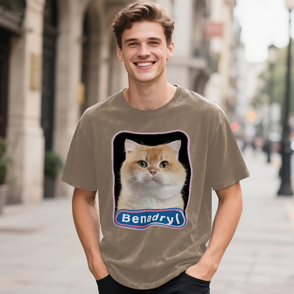 Custom Face Funny Cat Meme T-Shirt Vintage Graphic Tee with Your Photo and Text Retro 90s Style Cat Lover Shirt Unisex Pet - MyFaceSocksAU