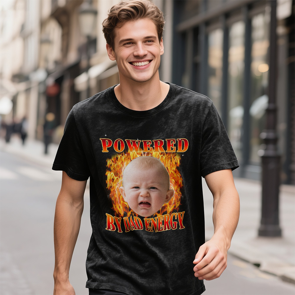 Personalized Photo Vintage T-Shirt Funny Fathers Day Gift for Dad, Retro Washed 90s Graphic Tee Kids Cute Custom Shirt - MyFaceSocksAU