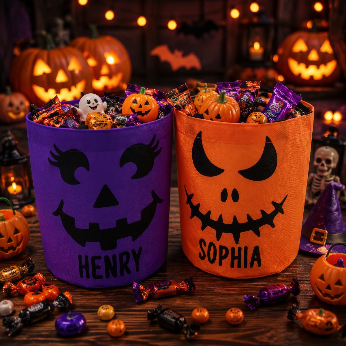 Custom LED Light Bucket Bag - Personalized Halloween Birthday Gifts For Kids - Little Boo Energy Glow Treat Bag for Kids & Trick-or-Treating - MyFaceSocksAU