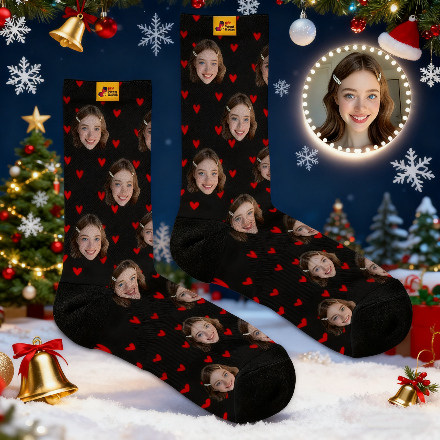 Custom Heart Face Socks Personalized Socks with Faces Photo Funny Gift Photo Couple Family Socks