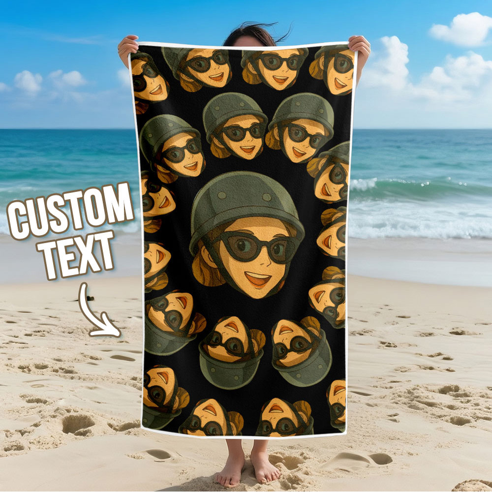 Custom Photo Beach Towel Cartoon Muti-face Colored Beach Towel Summer Funny Gift Idea Yellow Beach Towerl - MyFaceSocksAU