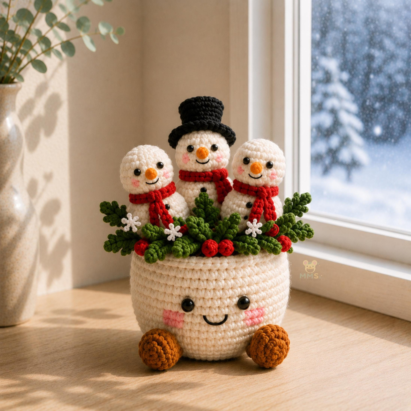Handmade Crochet Christmas Potted Plant Decor – Festive Desk Ornament Gift for Home, Office & Holiday Parties - MyFaceSocksAU