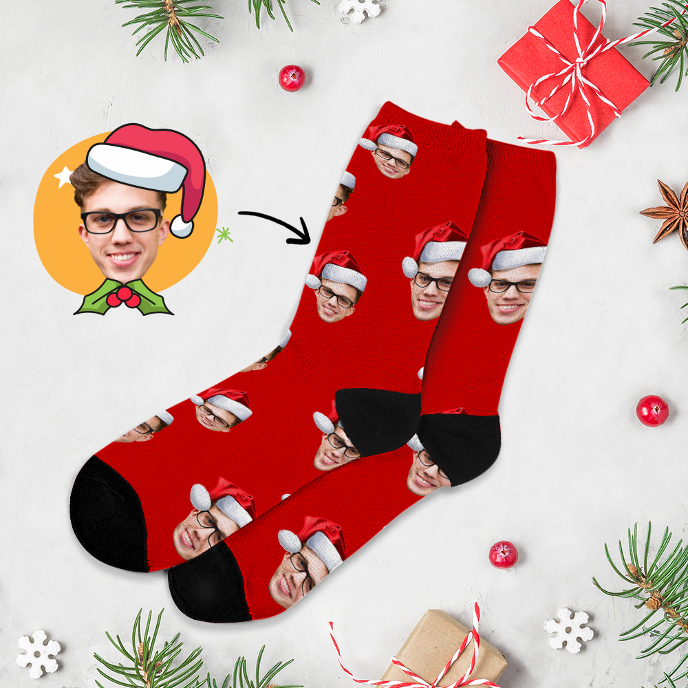 Chrismas Socks Custom Full Face Photo Socks Personalized Funny Custom Design Best Gift Idea for Xmas - MyFaceSocksAU