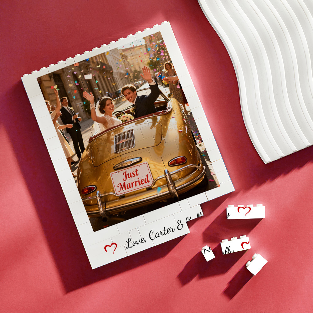 Custom Four Photo & Text Building Block Puzzle Custom Couple Building Bricks with Names  Valentines Day Gift for Him or Her - MyFaceSocksAU