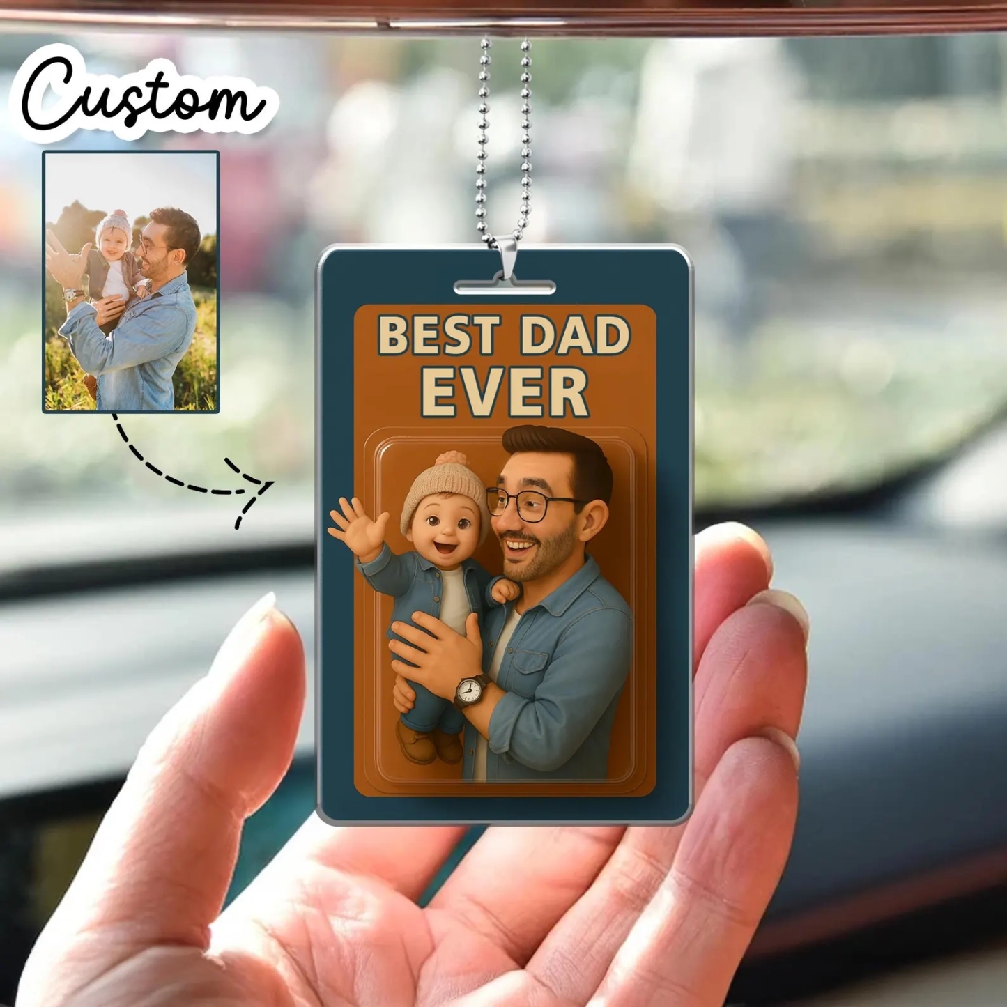 Personalized Father's Day Gift, Custom Photo Daddy And Kids Action Figure Car Ornament, Custom Action Figure Ornament, Gifts for Dad and Grandpa - MyFaceSocksAU