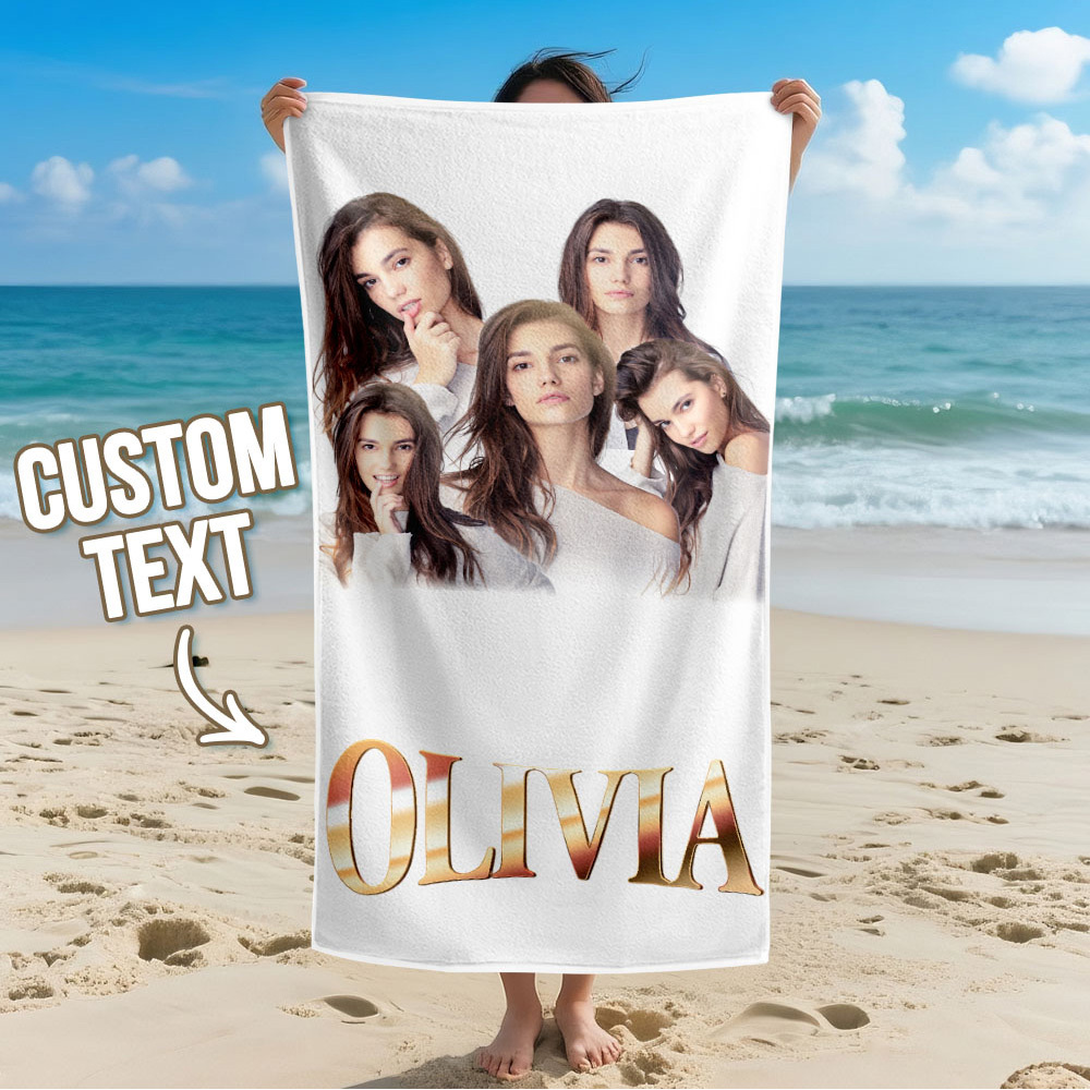 Custom Photo Beach Towel Cartoon Muti-face Colored Beach Towel Summer Funny Gift Idea Yellow Beach Towerl - MyFaceSocksAU