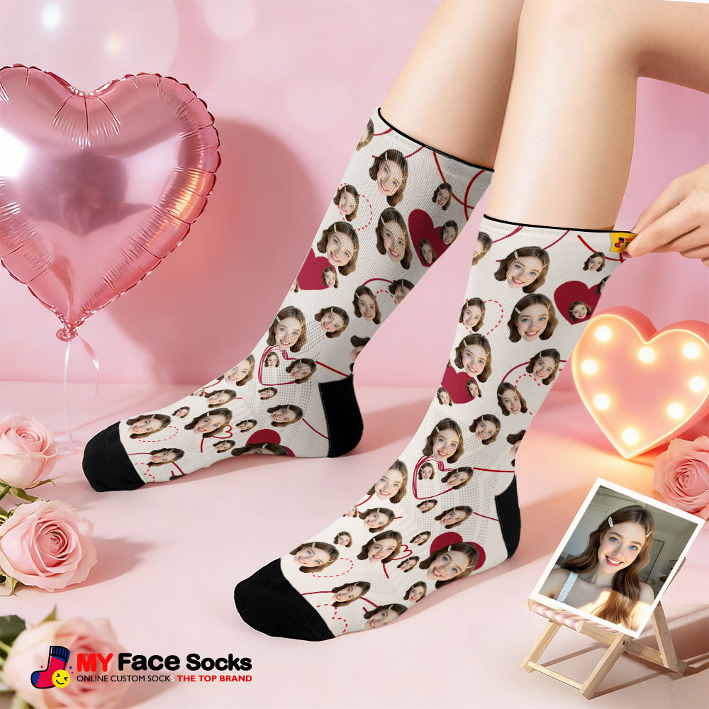 Custom Heart Face Socks Personalized Photo Valentine’s Day Couple Gift - MyFaceSocksAU