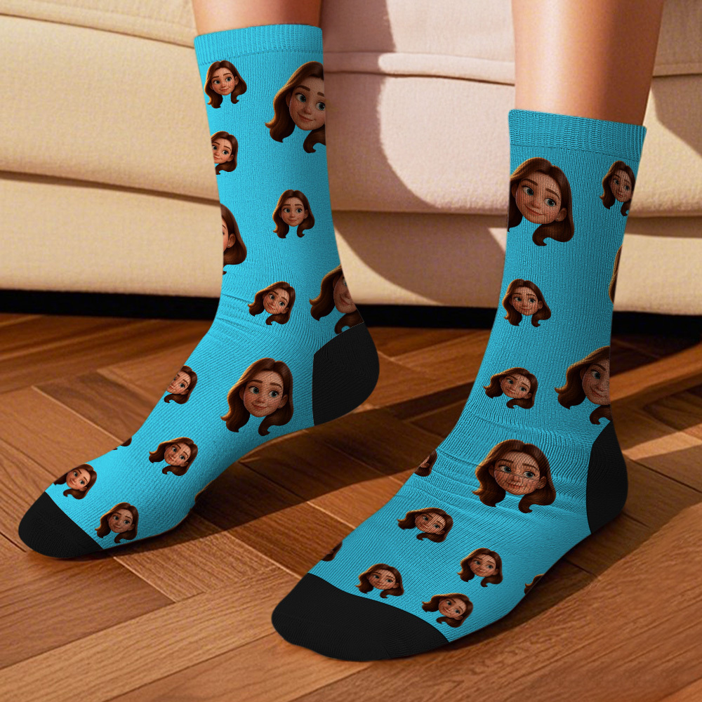Custom Cartoon Face Socks Photos Gift for Couple Personalized Face Socks Cute Cartoon Gift - MyFaceSocksAU