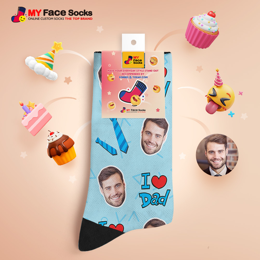 Custom Best Dad Ever Blue Photo Print Socks Colorful  Dad Socks Personalized Custom Design Best Fathers Day Gift - MyFaceSocksAU