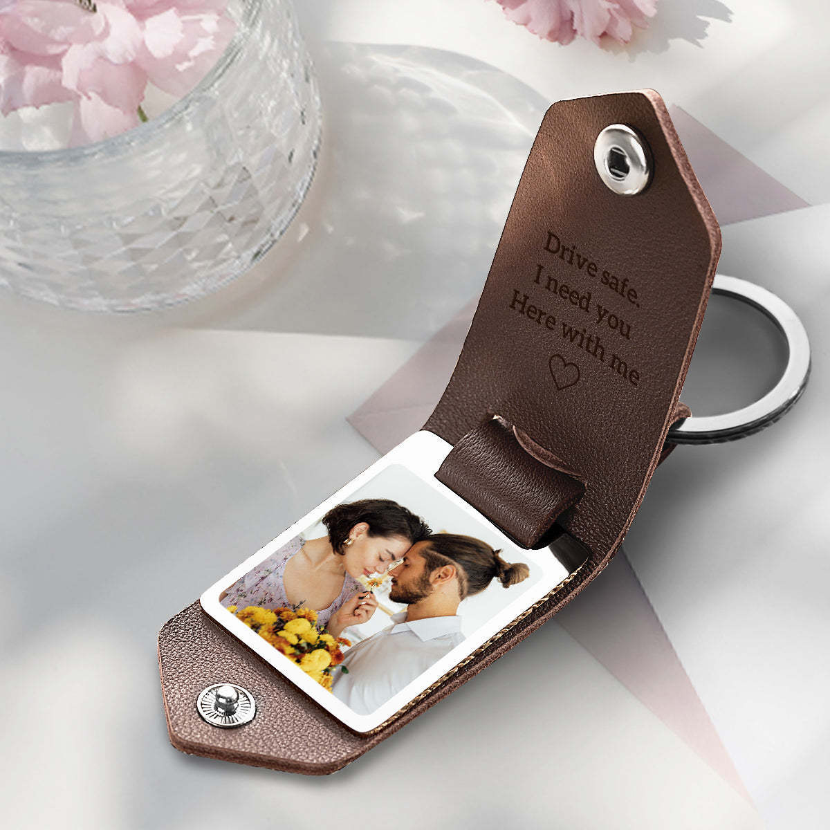 Drive Safe Keychain to My Bro Custom Leather Photo Text Keychain with Engraved Text