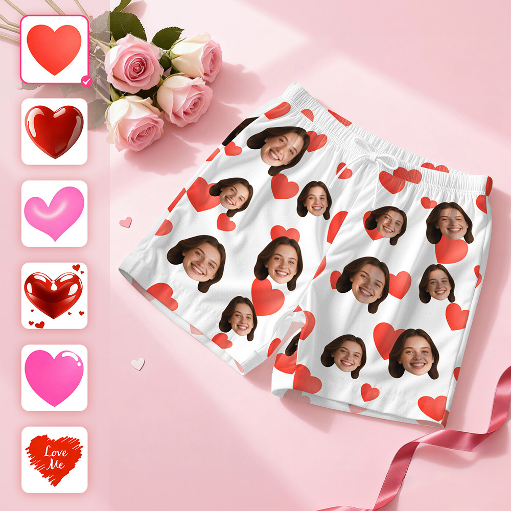 Custom Face Short Sleeve Pajamas Personalised Heart Face Couple Sleepwear Valentine Love Gifts For Her - MyFaceSocksAU