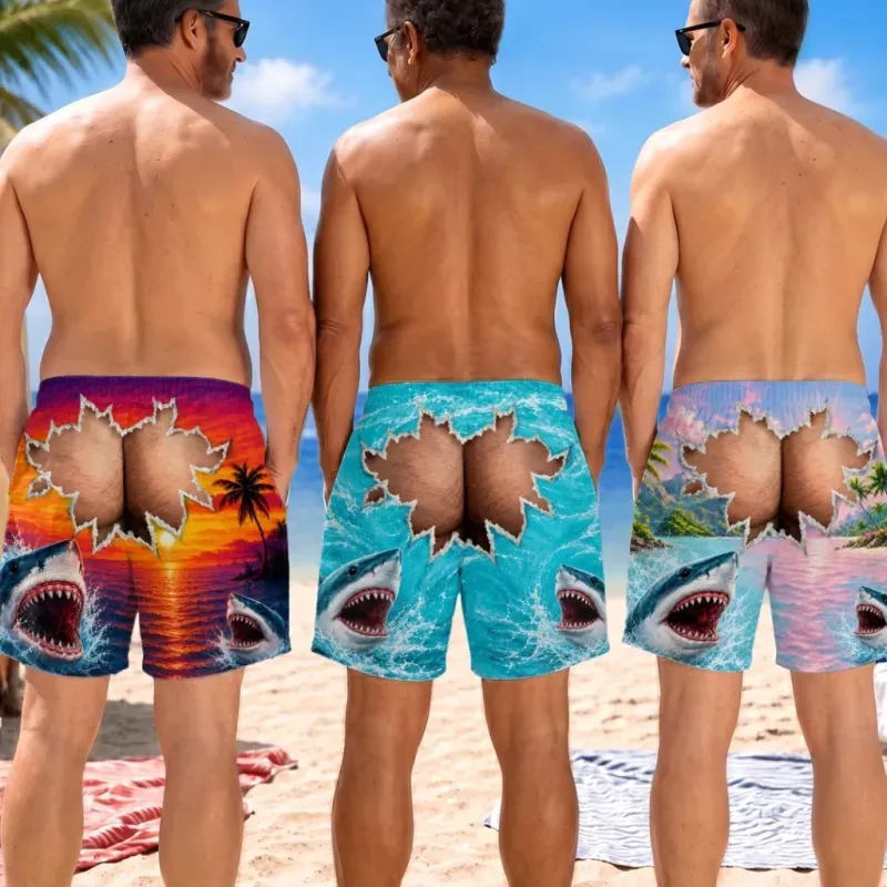 Custom Funny Face Men Swim Trunks Novelty Optical Illusion Swim Shorts Funny Novelty Party Board Shorts Gift for Husband Boyfriend - MyFaceSocksAU