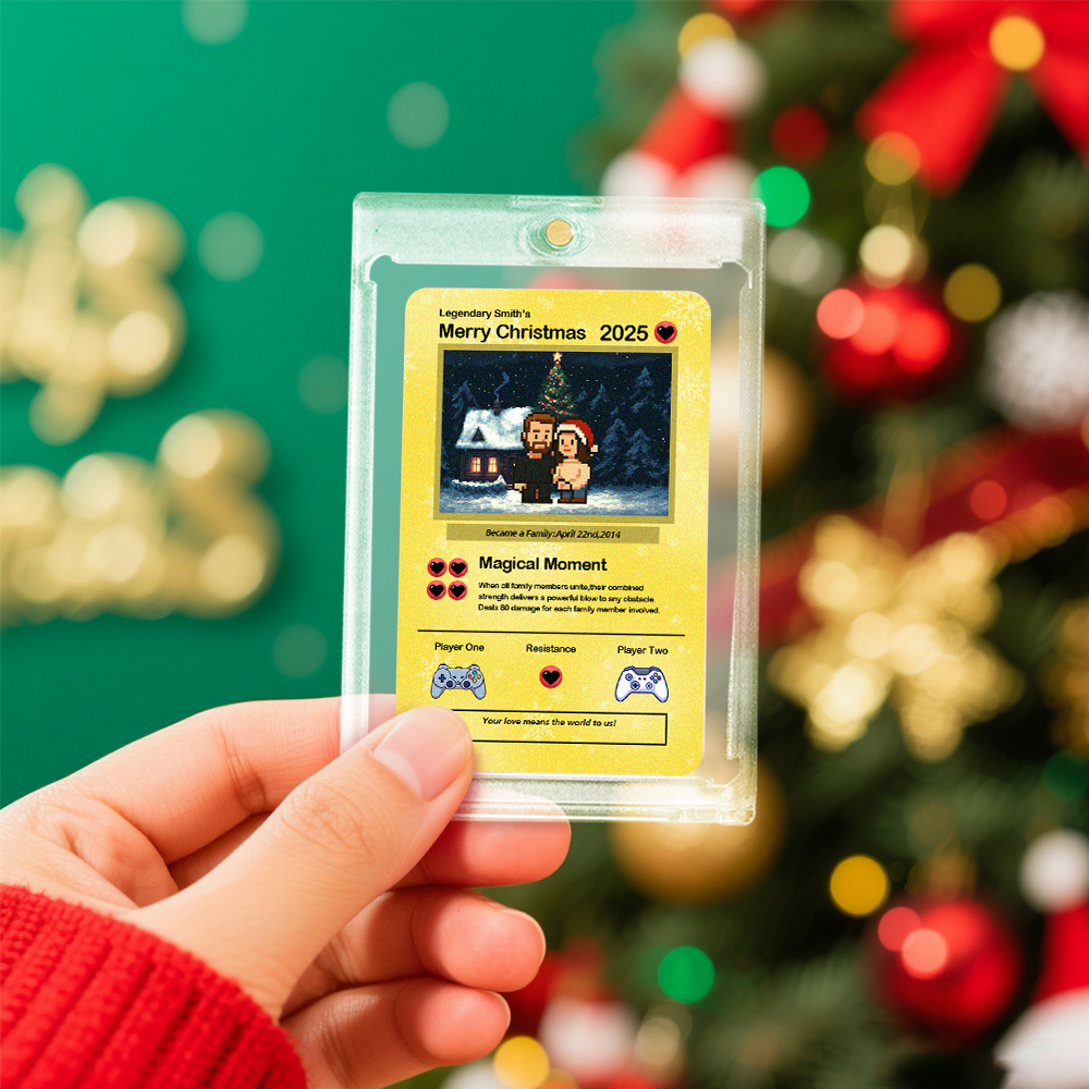 Custom Merry Christmas Card Present for Family Turn Your Photo into a Unique Collectible Pixel Man Style Card Xmas Gift - MyFaceSocksAU