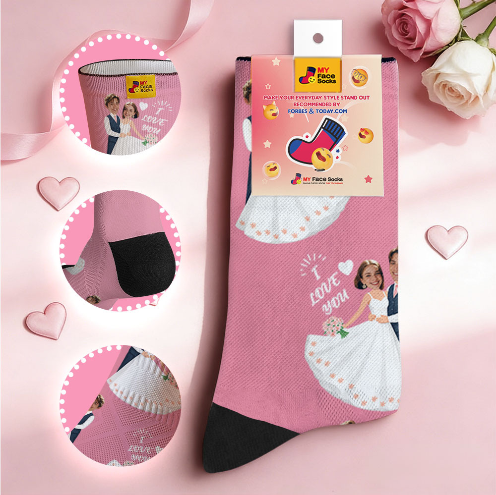 Custom Wedding Theme Purple Face Socks Personalized I Love You Valentine Day Socks with Photo Cute Couple Gift - MyFaceSocksAU