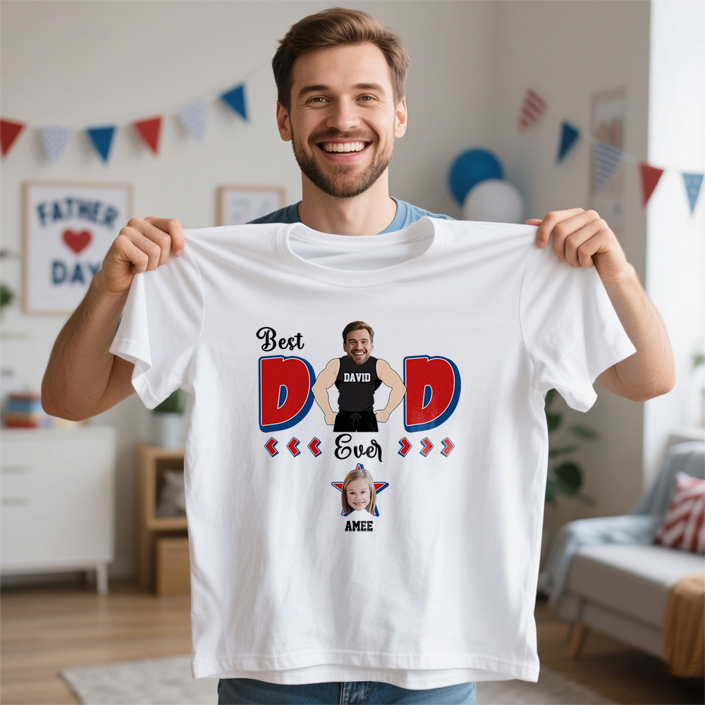 Personalized Muscle Dad Shirt Father's Day Shirt Custom Photo Tshirt Gift Happy Fathers Day Gift - MyFaceSocksAU