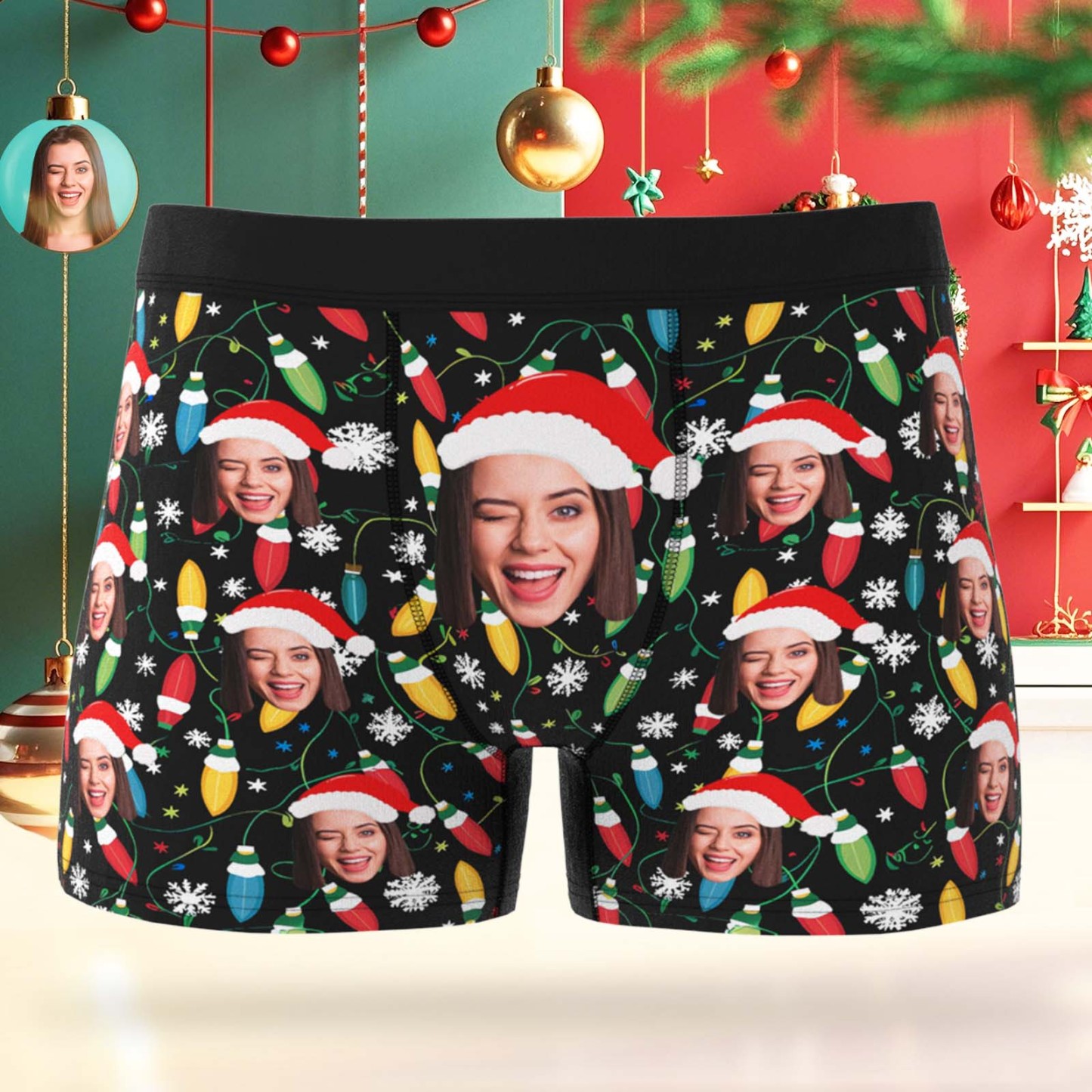 Custom Face Men's Boxer Underwear Colorful Lights Boxer Personalized Photo Funny Men's Boxer Briefs Christmas Gift - MyFaceSocksAU