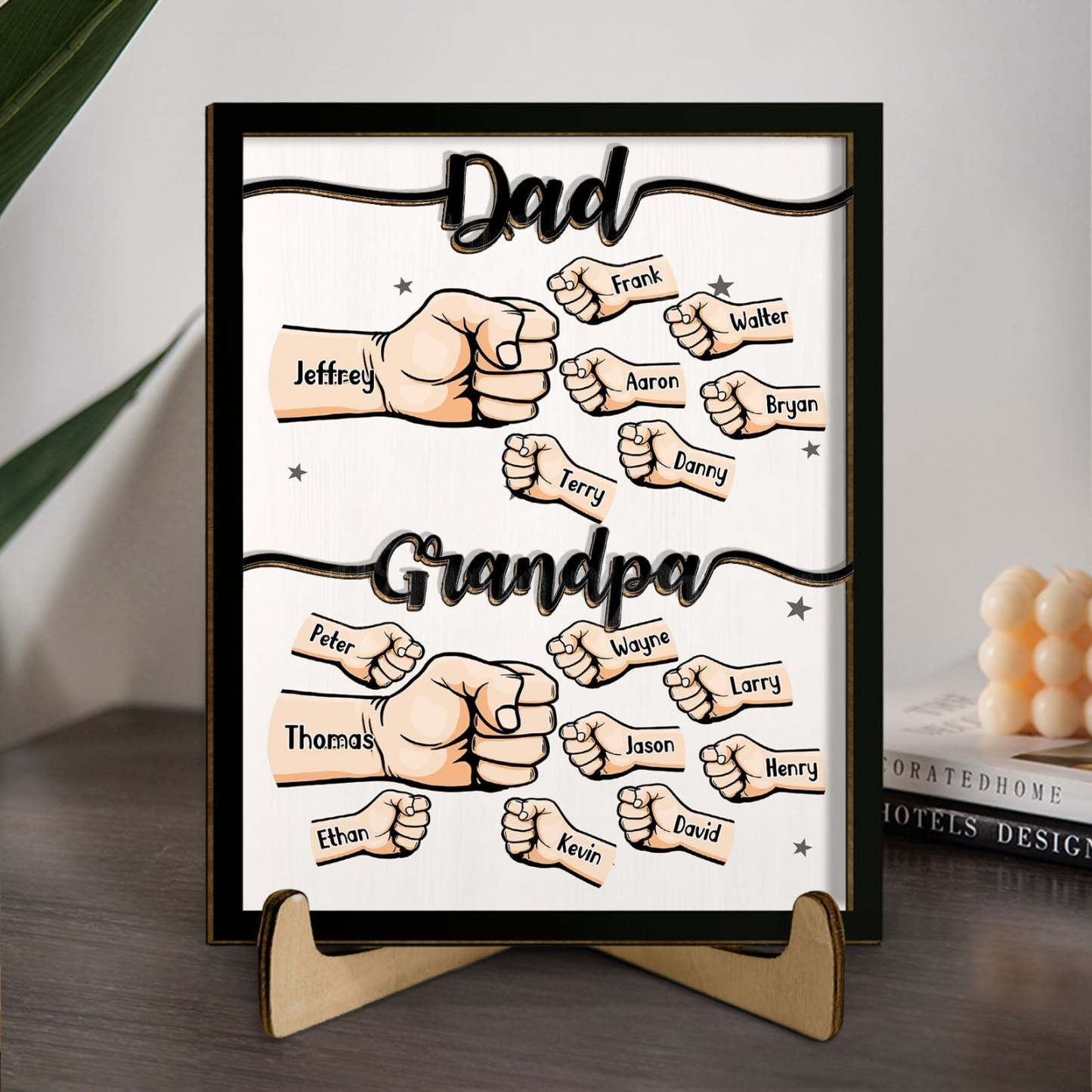 Personalised Names Fists Bump Dad Grandpa Wooden Plaque Father's Day Gift
