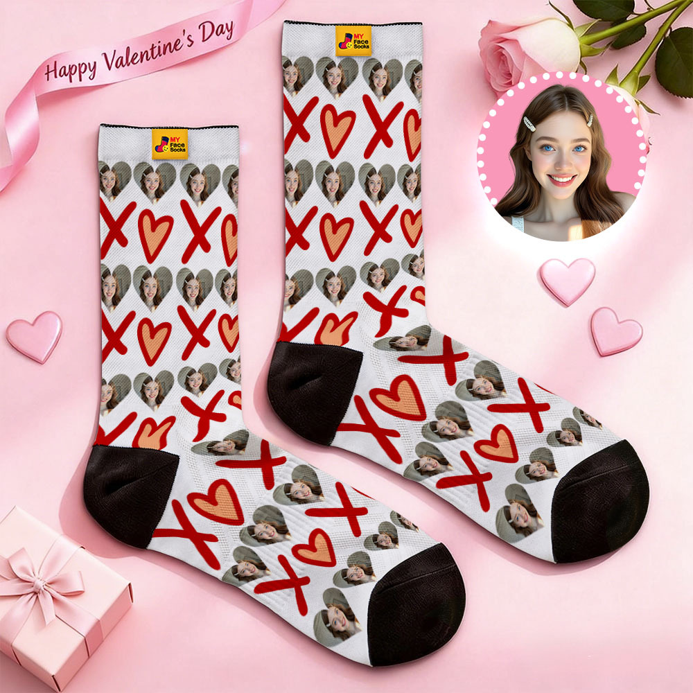 Personalized Red Lips Face Socks Valentine Themed Socks Custom Face Socks Couple Gift - MyFaceSocksAU