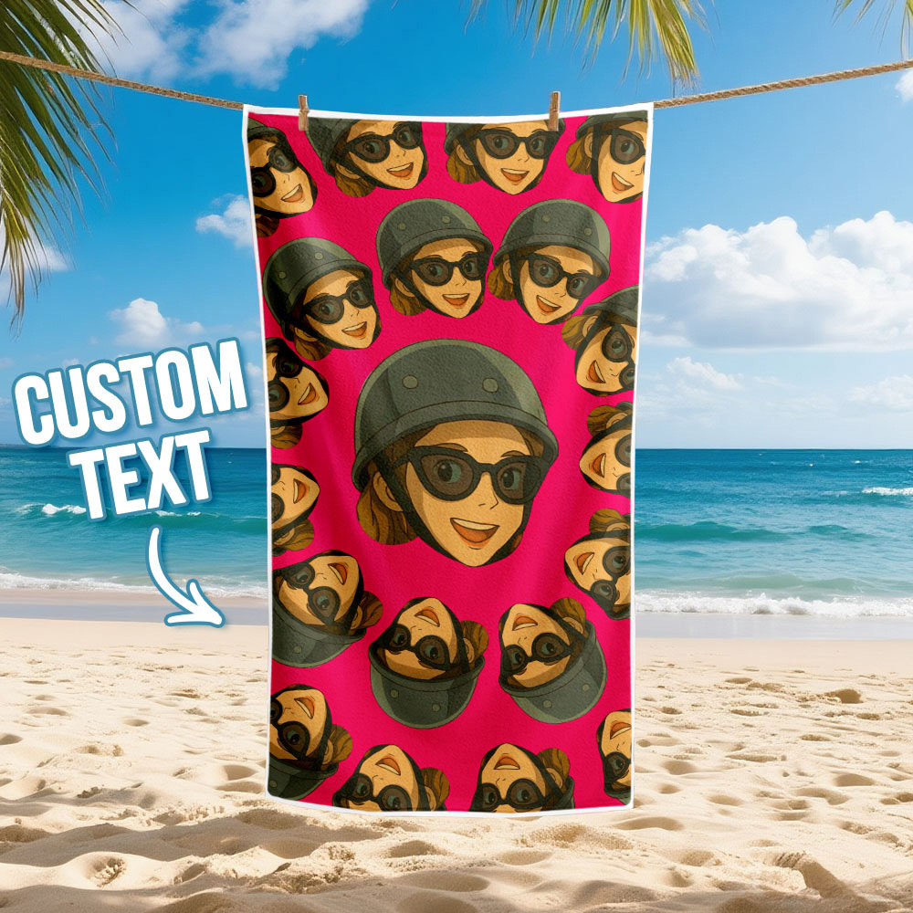 Custom Photo Beach Towel Cartoon Muti-face Colored Beach Towel Summer Funny Gift Idea Yellow Beach Towerl - MyFaceSocksAU