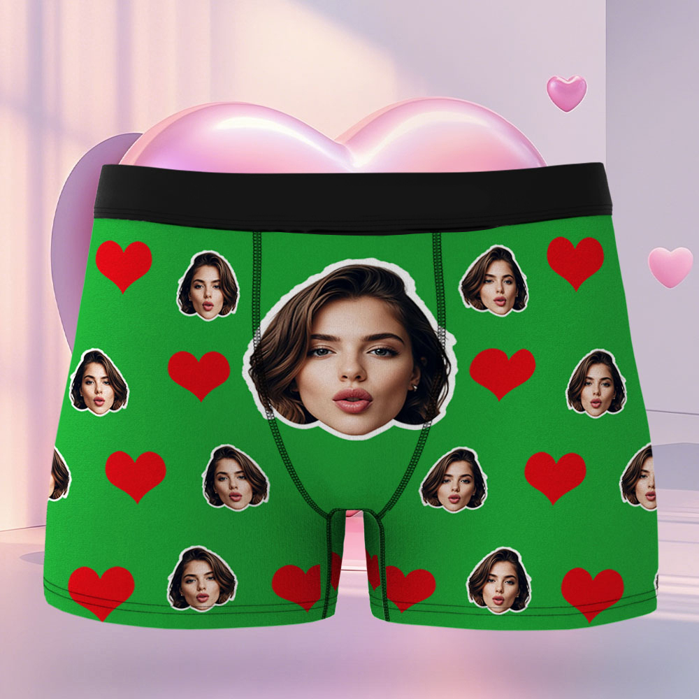 Custom Men's Face Boxer Red Heart Boxers Face Boxer Briefs Personalized Face Boxer Briefs Valentine's Day Underwear Gift - MyFaceSocksAU