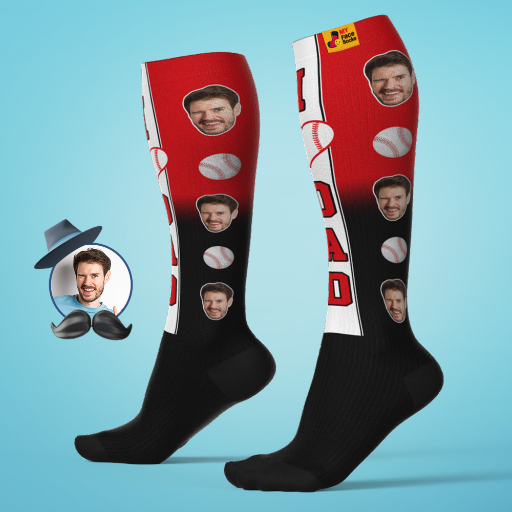 Personalized Father's Day Upgrade Breathable Knee-high Compression Socks Online Preview Add Picture Baseball Gradient Socks Gift - MyFaceSocksAU