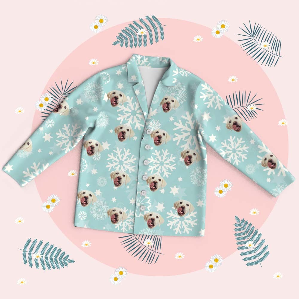 Custom Green Palm Tree Leaves Christmas Face Long Sleeve Pajamas Face Pajamas with Pet Face Personalized Photo Pajamas Gift - MyFaceSocksAU