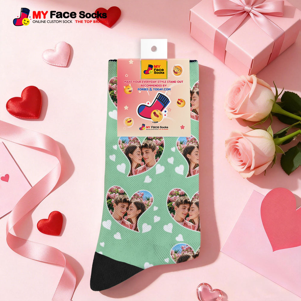 Custom Couple Theme Heart Face Socks Personalized I Love You Couple Valentine Day Socks with Photo Cute Couple Gift - MyFaceSocksAU