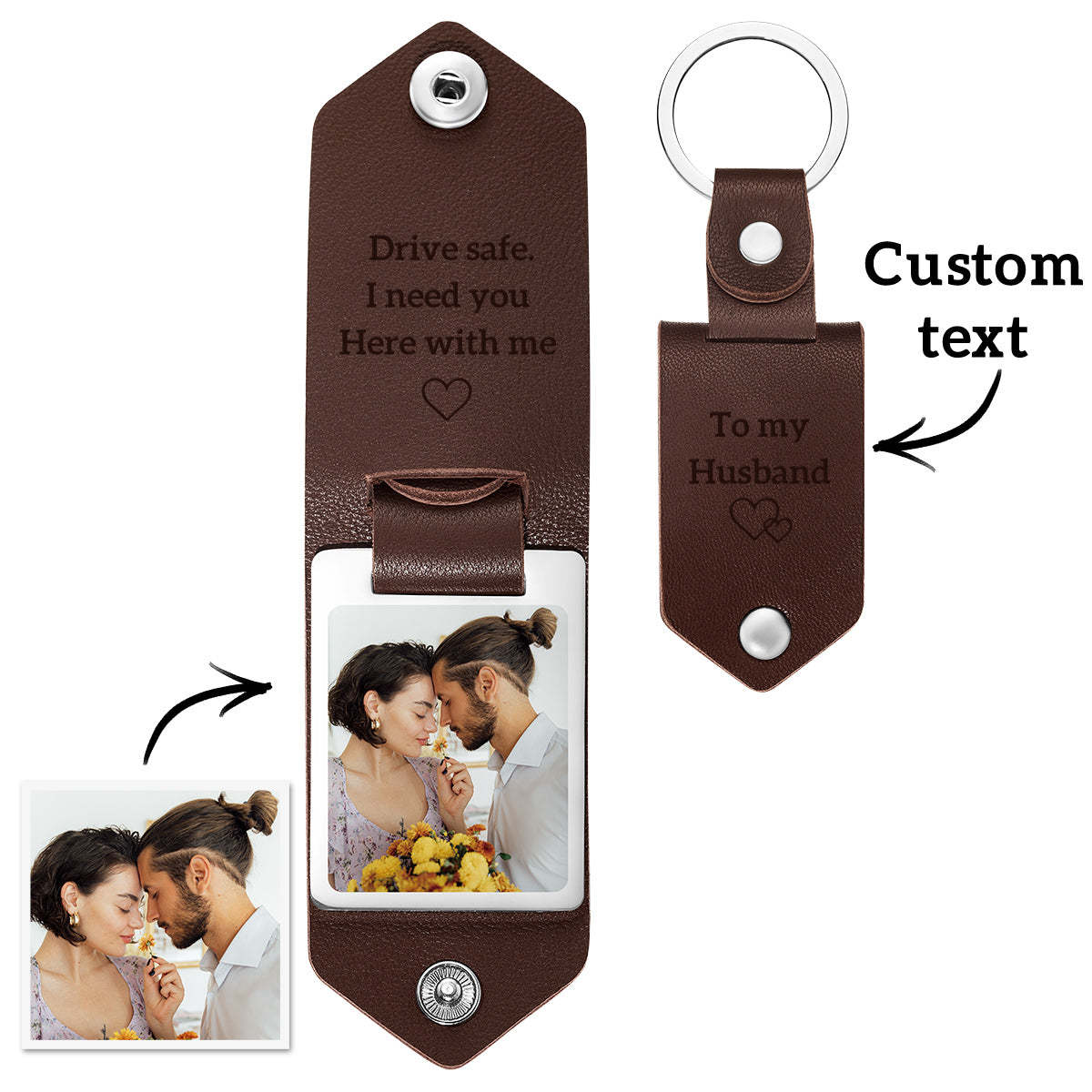 Drive Safe Keychain to My Bro Custom Leather Photo Text Keychain with Engraved Text