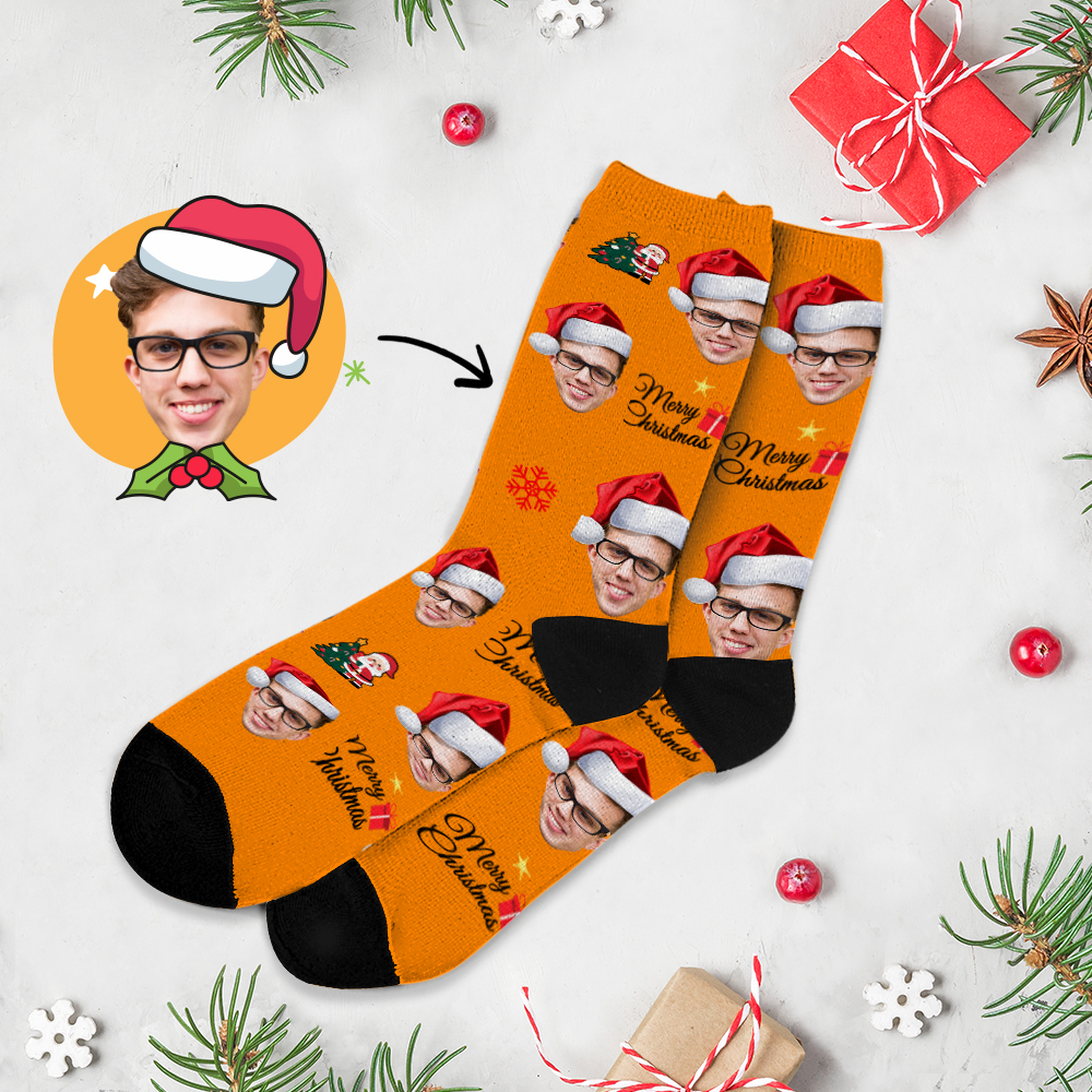 Chrismas Socks,Custom Full Face Photo Socks Personalized Funny Custom Design Best Gift Idea for Xmas Multicolor - MyFaceSocksAU