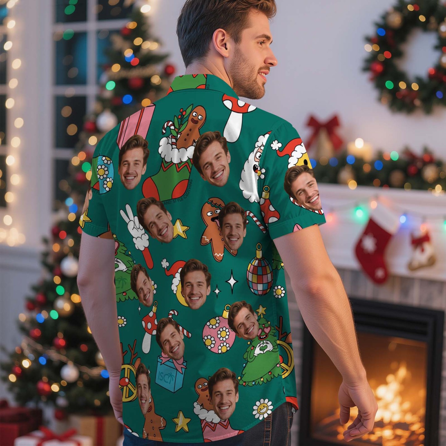 Custom Funny Green Santa Face Shirt Personalized Men Hawaiian Shirt With Face Photo Hawaiian Shirt Aloha Shirt Christmas Gift - MyFaceSocksAU