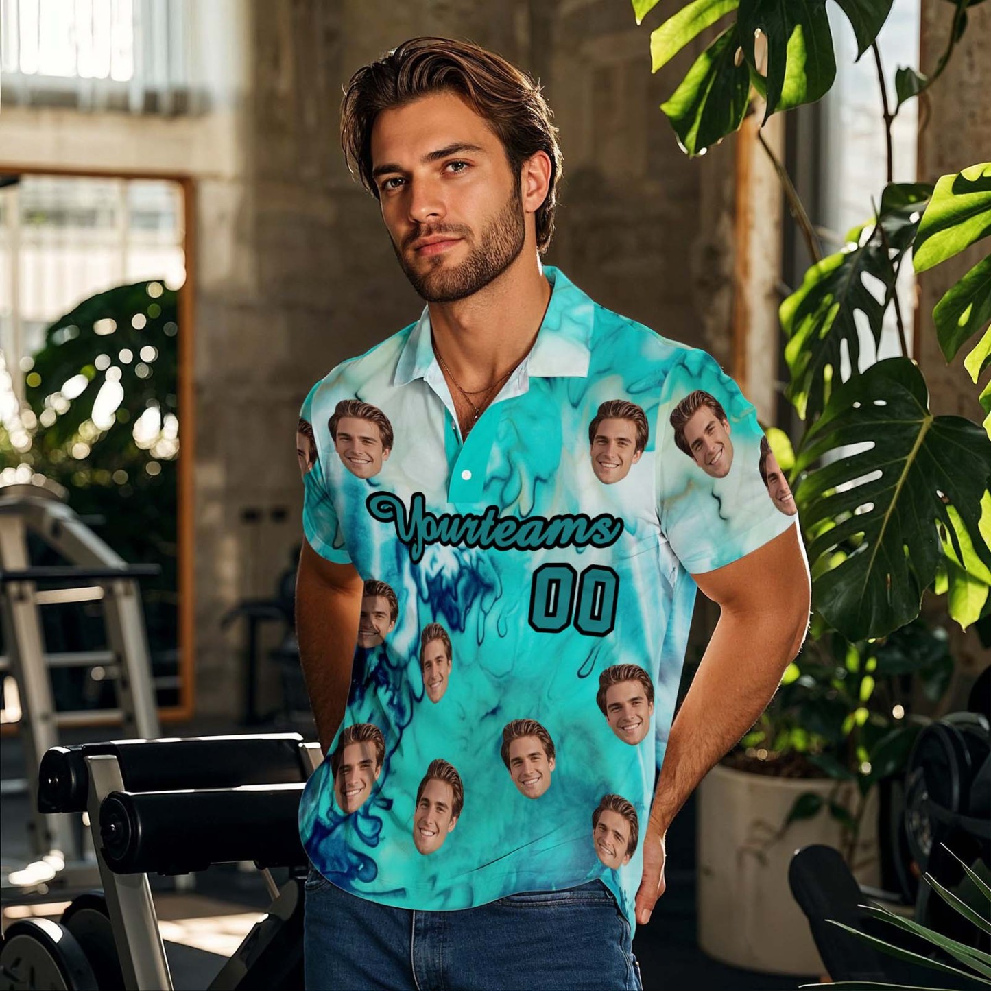Custom Face Polo Sunset Blue Palm Trees Golf Polo Shirt Text or Not Team Polo Shirt - MyFaceSocksAU