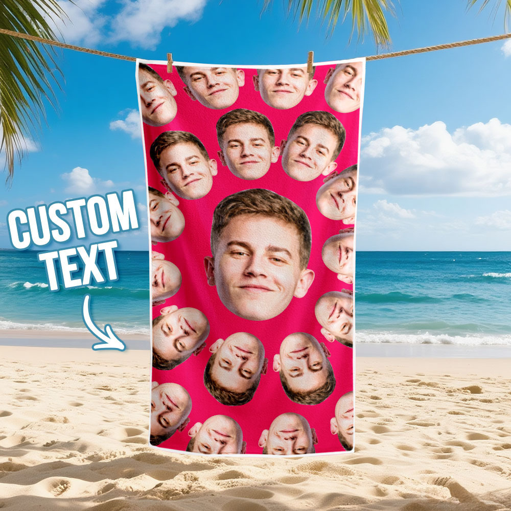 Custom Photo Beach Towel Cartoon Muti-face Colored Beach Towel Summer Funny Gift Idea Yellow Beach Towerl - MyFaceSocksAU